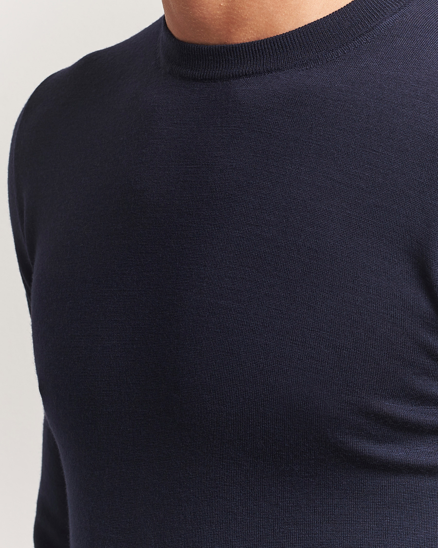 Mies | Puserot | Canali | Merino Wool Crew Neck Navy