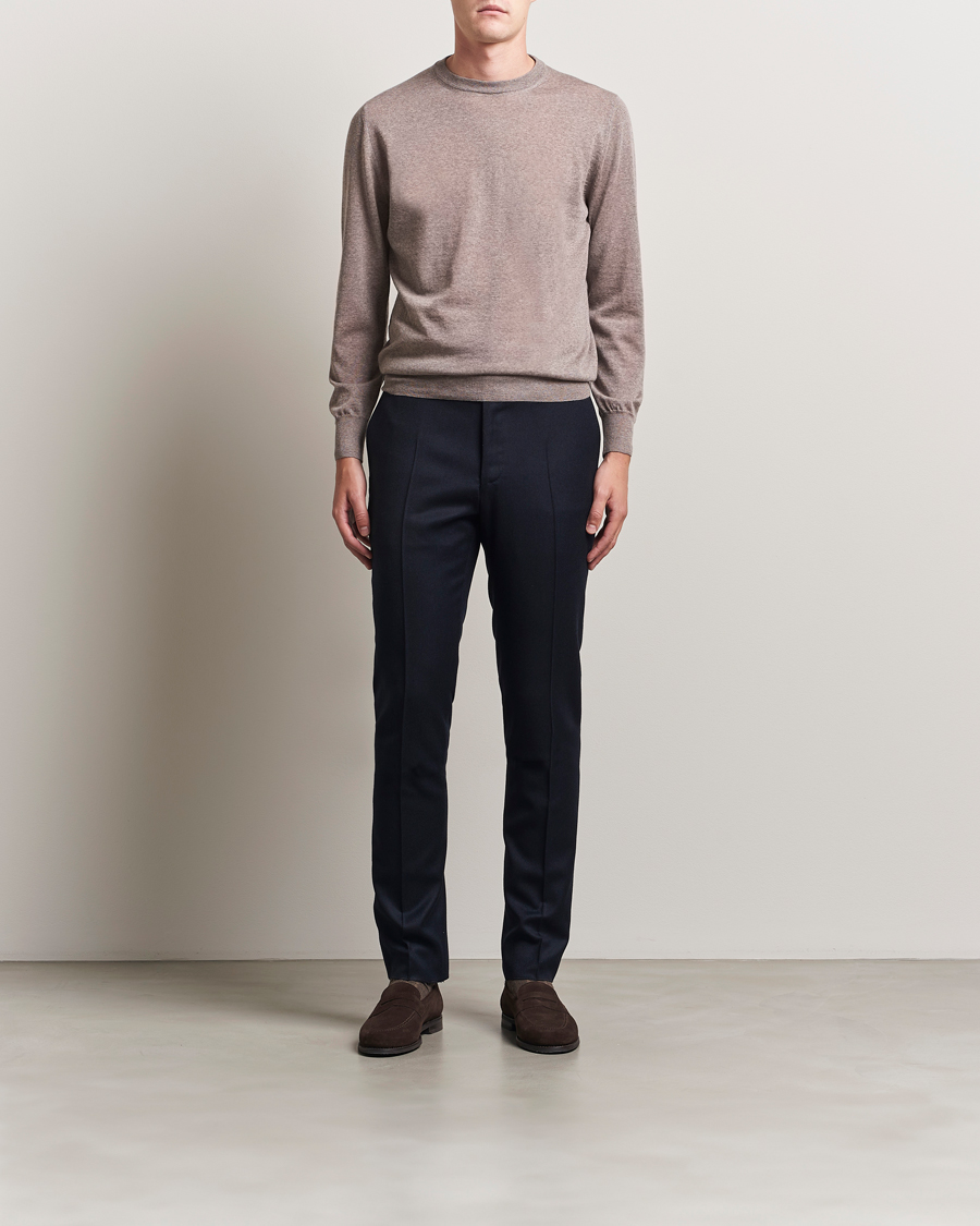 Mies | Puserot | Canali | Merino Wool Crew Neck Beige