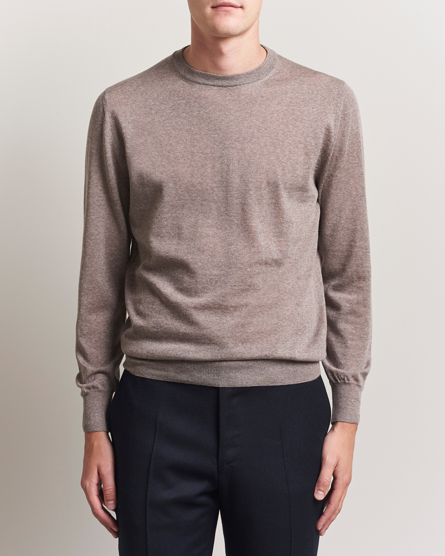 Mies | Puserot | Canali | Merino Wool Crew Neck Beige