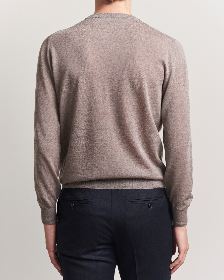 Mies | Puserot | Canali | Merino Wool Crew Neck Beige