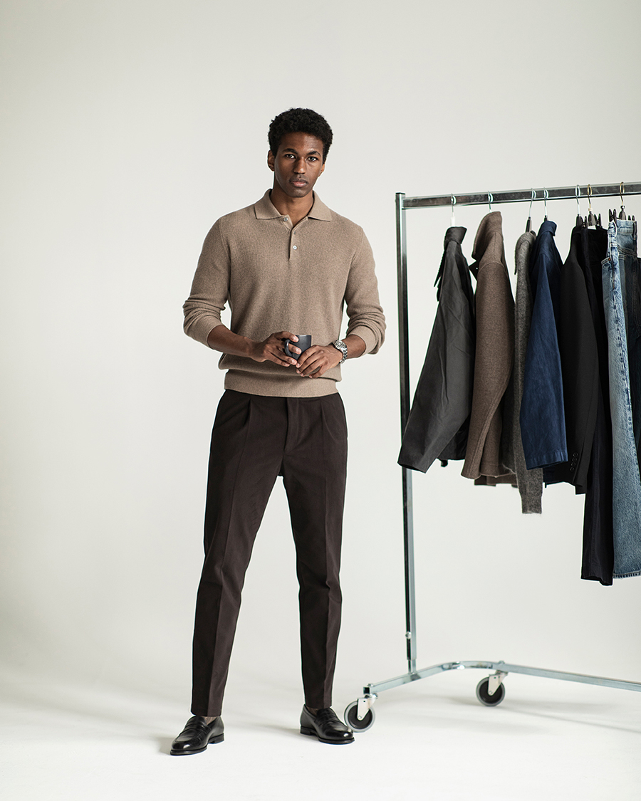 Mies | Puserot | Canali | Wool/Cashmere Long Sleeve Polo Brown