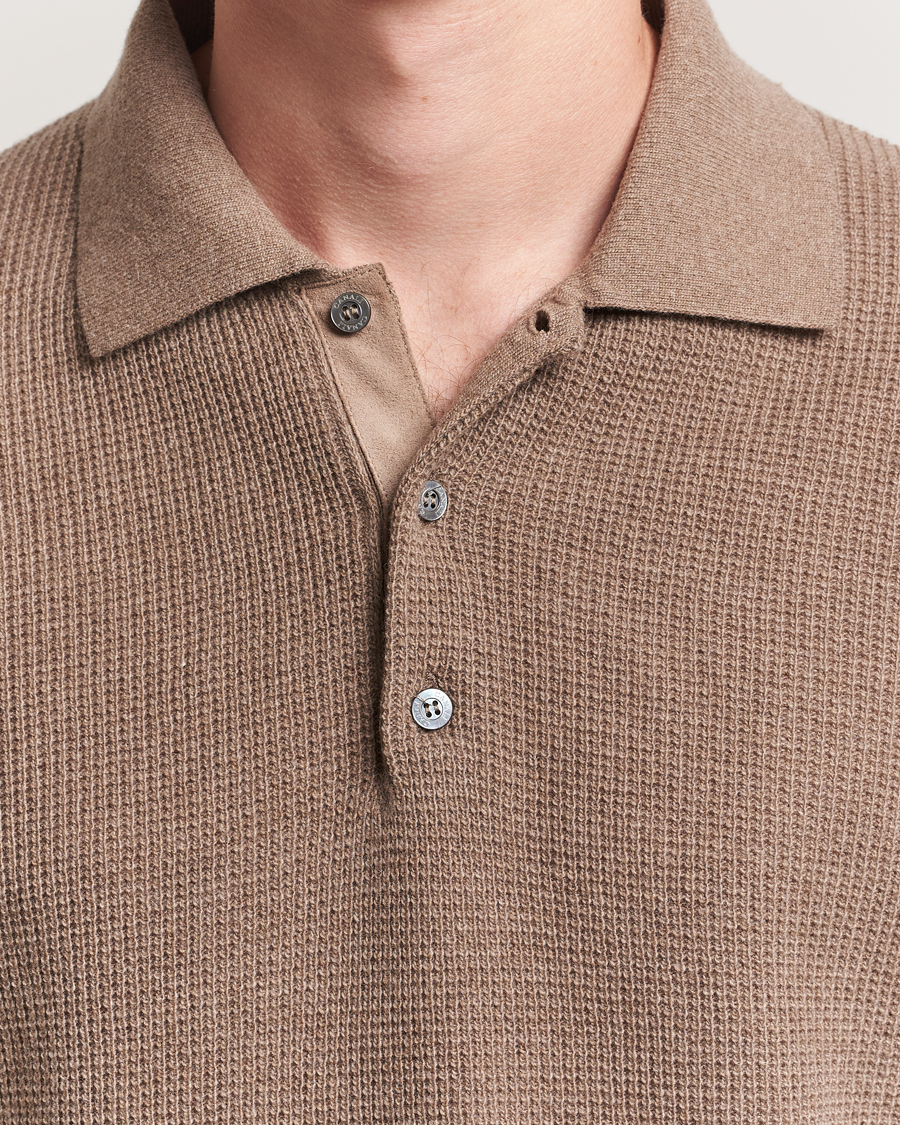 Mies | Puserot | Canali | Wool/Cashmere Long Sleeve Polo Brown