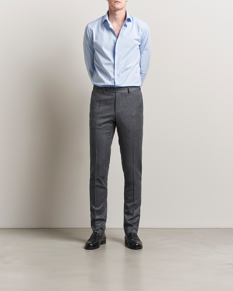 Mies | Housut | Canali | Slim Fit Flannel Trousers Grey Melange