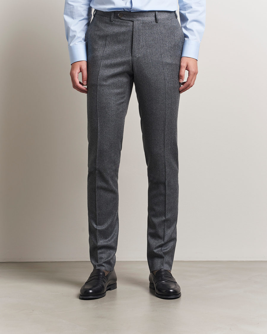 Mies | Housut | Canali | Slim Fit Flannel Trousers Grey Melange