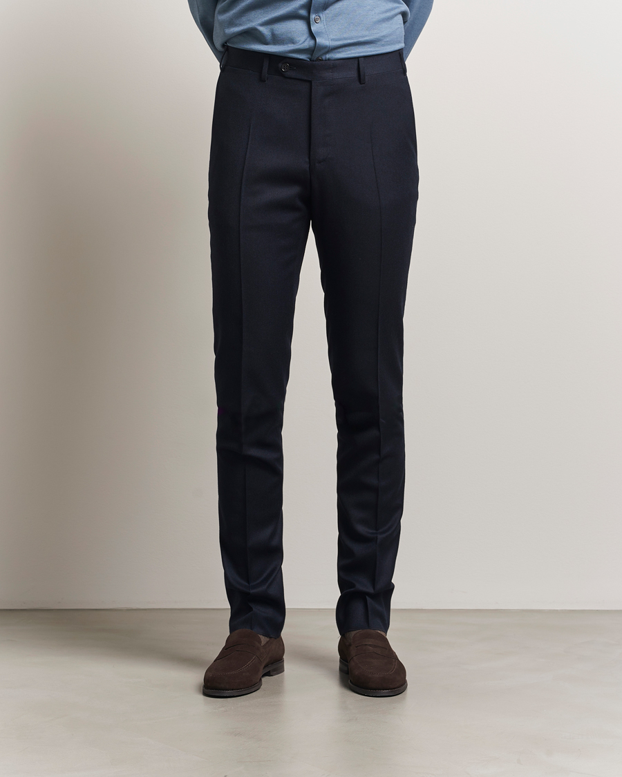 Mies | Housut | Canali | Slim Fit Flannel Trousers Navy