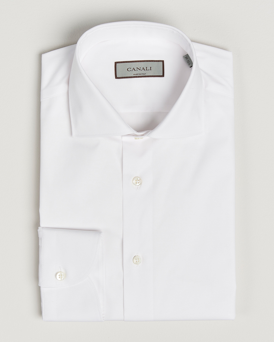 Mies | Kauluspaidat | Canali | Slim Fit Cotton/Stretch Shirt White