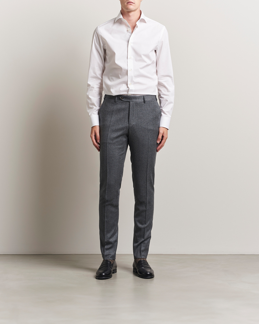 Mies | Kauluspaidat | Canali | Slim Fit Cotton/Stretch Shirt White