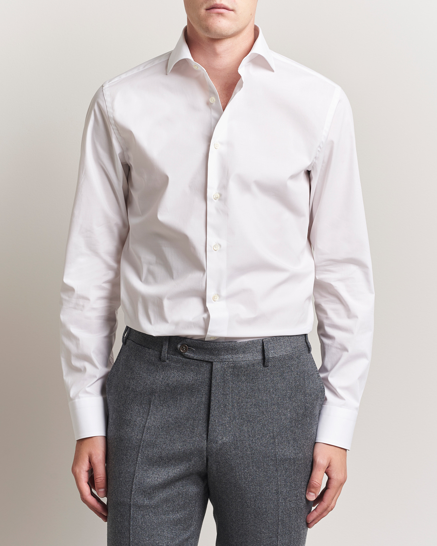 Mies | Kauluspaidat | Canali | Slim Fit Cotton/Stretch Shirt White