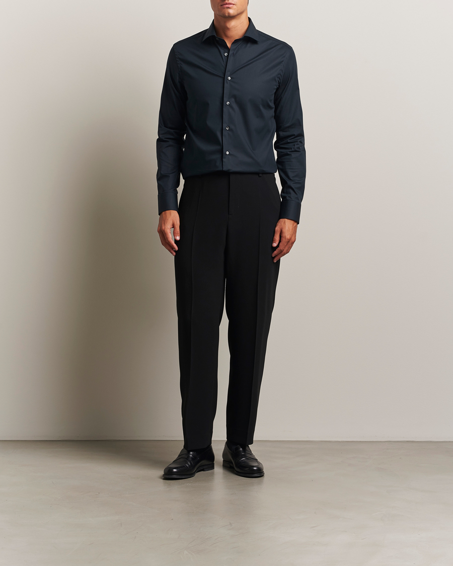 Mies | Kauluspaidat | Canali | Slim Fit Cotton/Stretch Shirt Navy