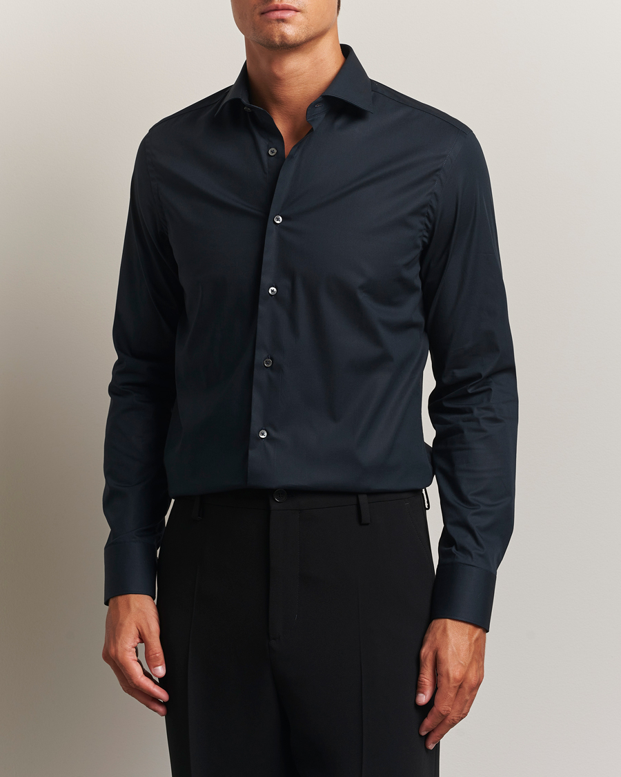 Mies | Kauluspaidat | Canali | Slim Fit Cotton/Stretch Shirt Navy