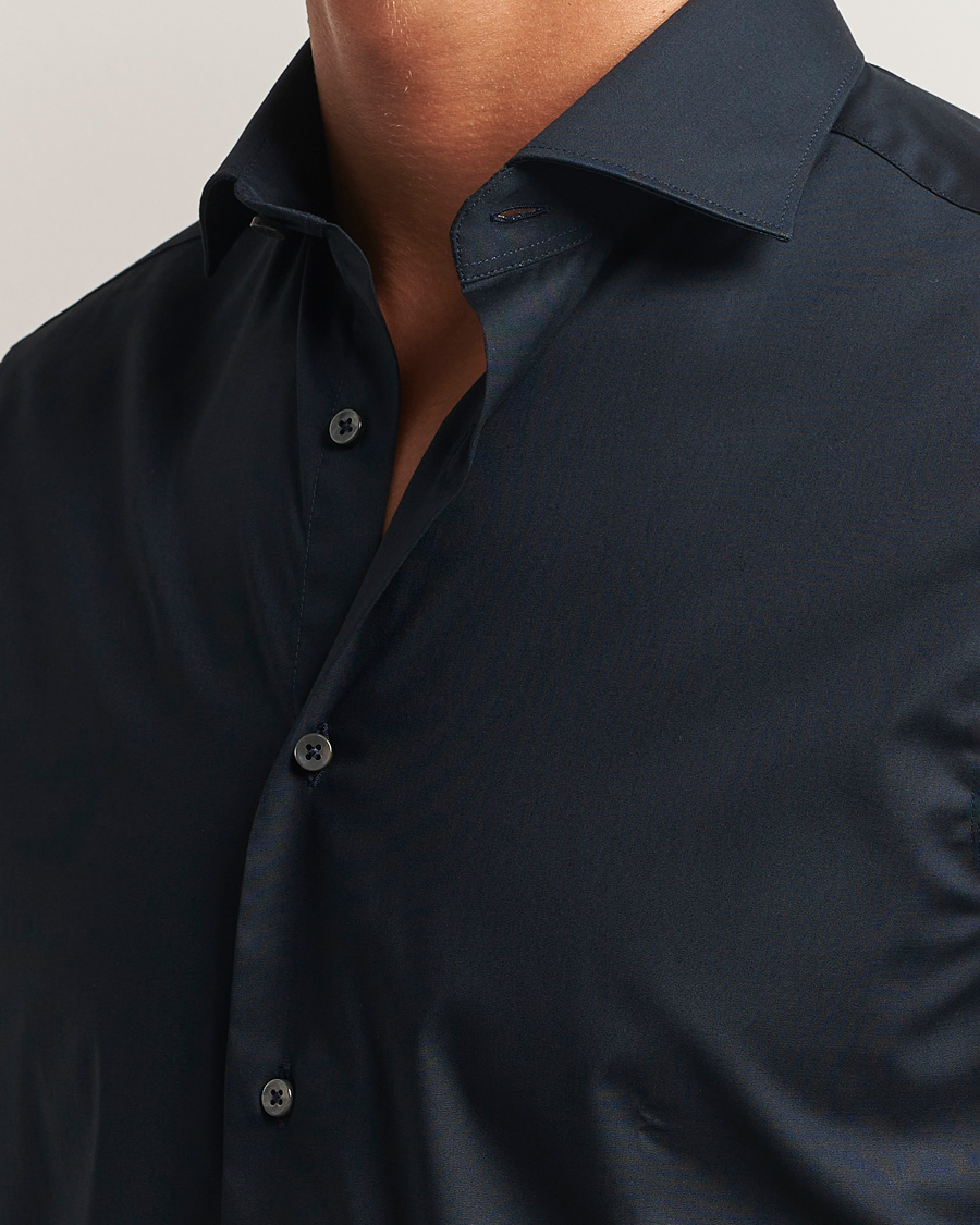Mies | Kauluspaidat | Canali | Slim Fit Cotton/Stretch Shirt Navy