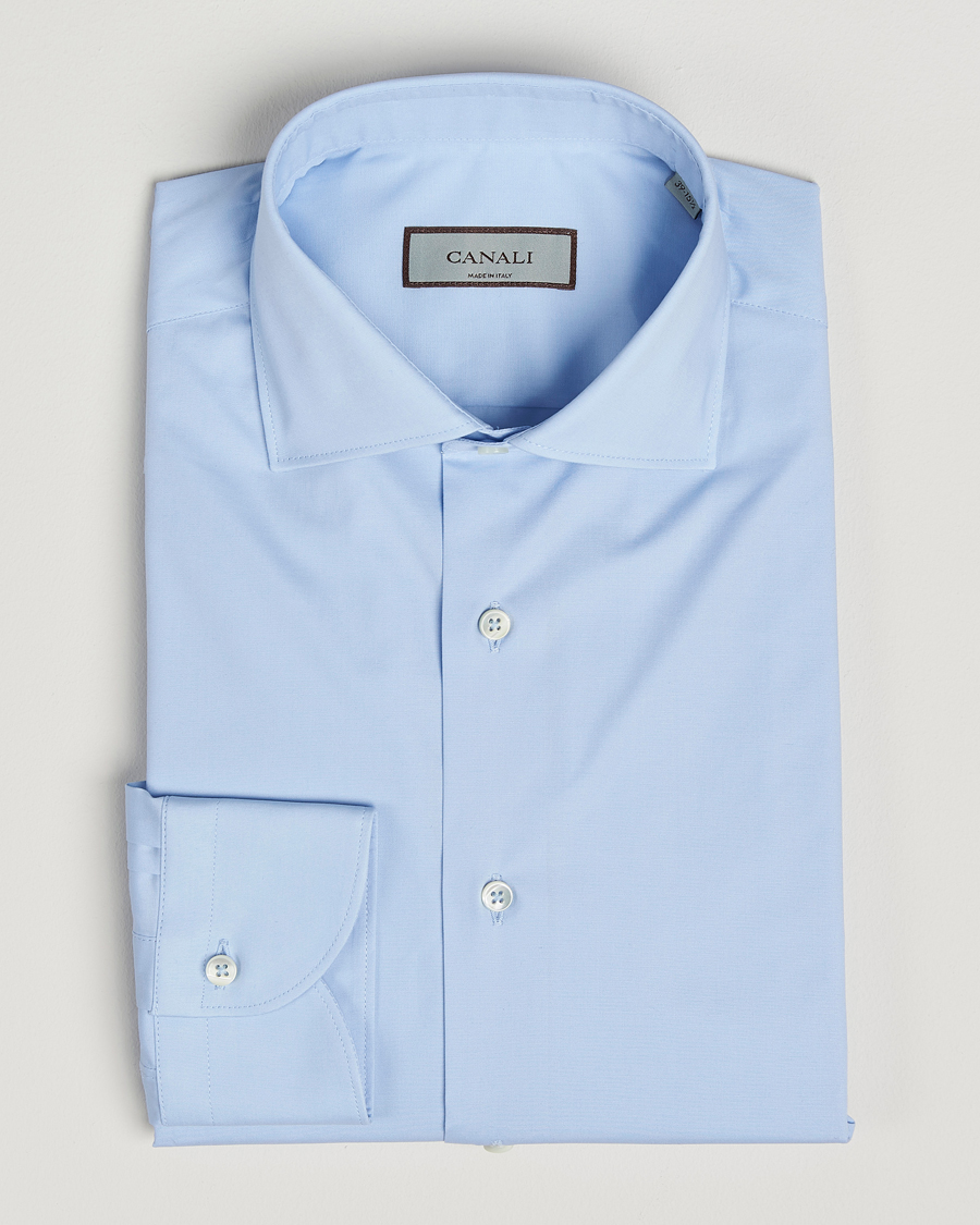 Mies | Kauluspaidat | Canali | Slim Fit Cotton/Stretch Shirt Light Blue