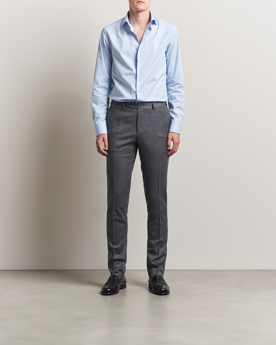 Mies | Kauluspaidat | Canali | Slim Fit Cotton/Stretch Shirt Light Blue