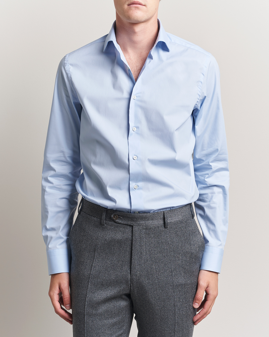 Mies | Kauluspaidat | Canali | Slim Fit Cotton/Stretch Shirt Light Blue