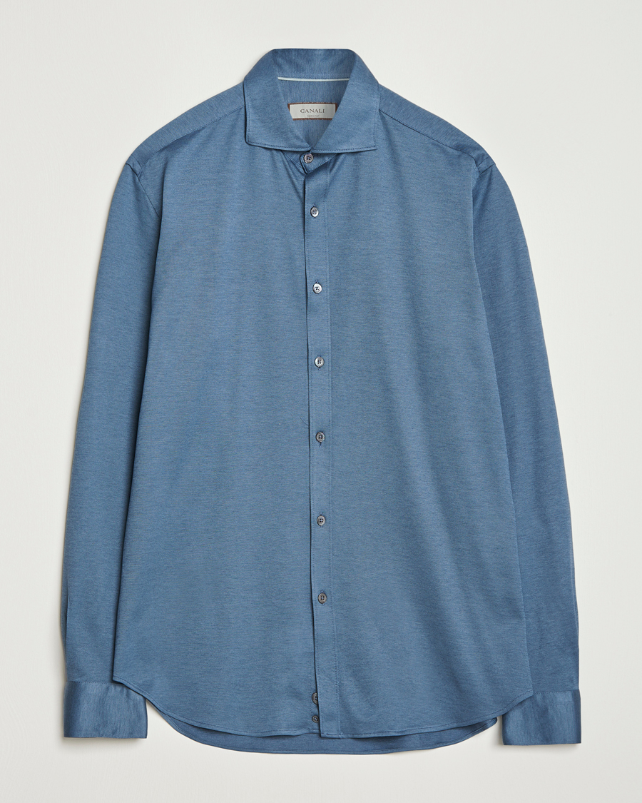 Mies | Kauluspaidat | Canali | Jersey Piquet Shirt Blue