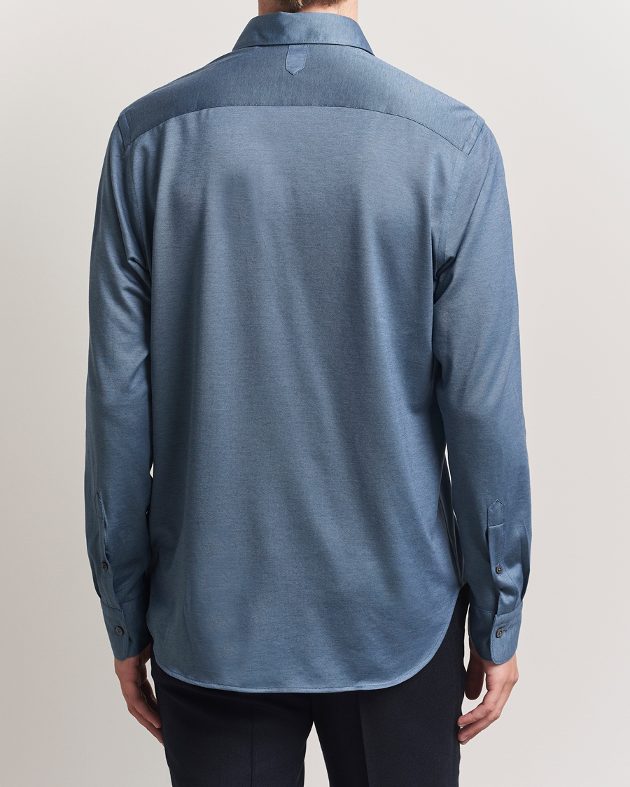 Mies | Kauluspaidat | Canali | Jersey Piquet Shirt Blue