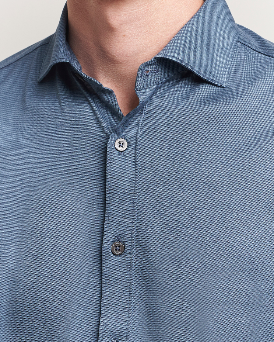Mies | Kauluspaidat | Canali | Jersey Piquet Shirt Blue