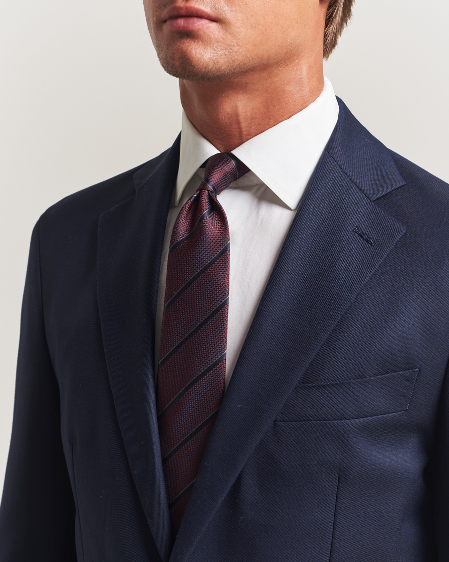 Mies | Canali Regimental Stripe Silk Tie Burgundy/Navy | Canali | Regimental Stripe Silk Tie Burgundy/Navy