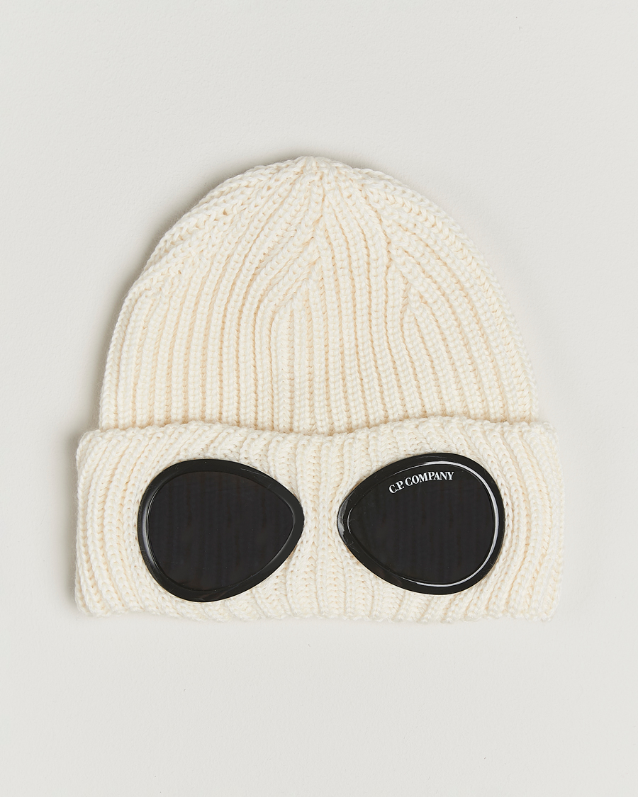 Mies | C.P. Company Knitted Merino Goggle Beanie White | C.P. Company | Knitted Merino Goggle Beanie White