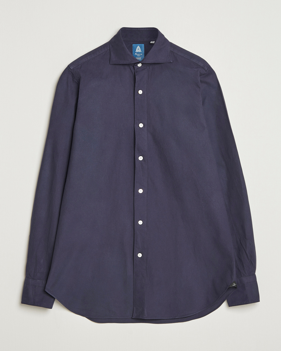 Mies | Kauluspaidat | Finamore Napoli | Gaeta Flannel Sport Shirt Navy