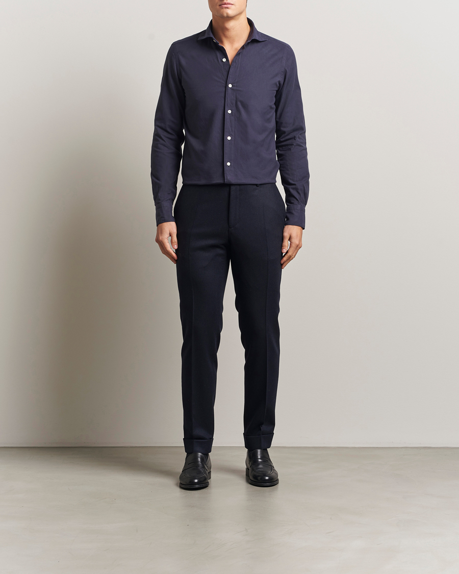 Mies | Kauluspaidat | Finamore Napoli | Gaeta Flannel Sport Shirt Navy