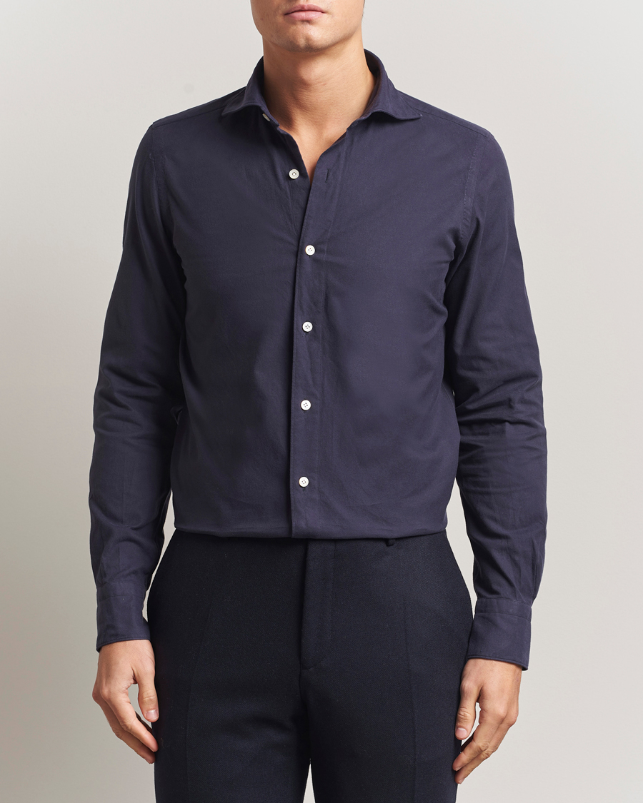 Mies | Kauluspaidat | Finamore Napoli | Gaeta Flannel Sport Shirt Navy