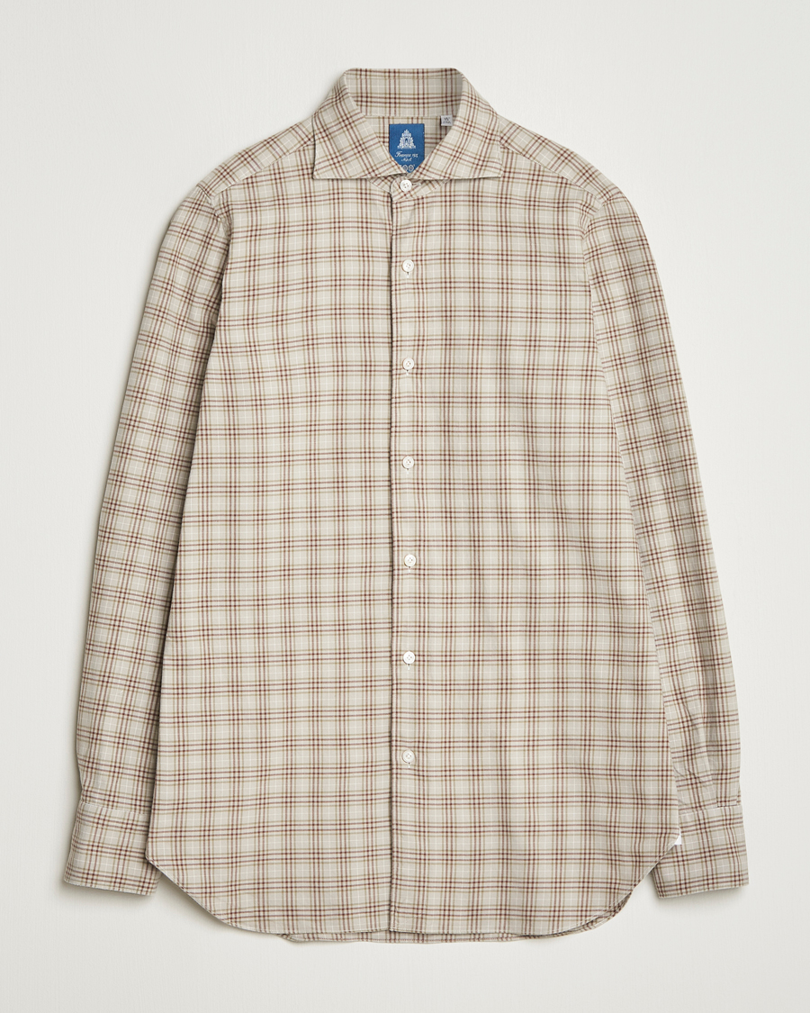 Mies | Kauluspaidat | Finamore Napoli | Gaeta Flannel Sport Shirt Beige Check