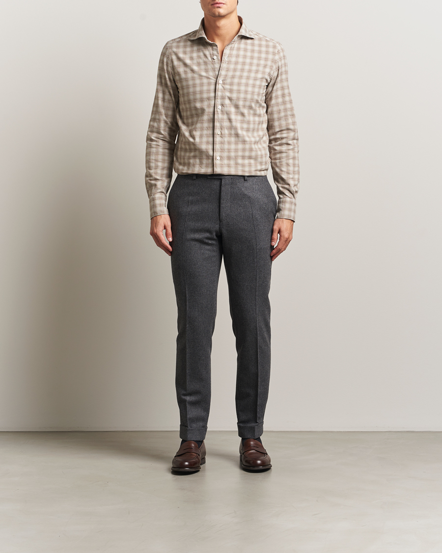 Mies | Kauluspaidat | Finamore Napoli | Gaeta Flannel Sport Shirt Beige Check