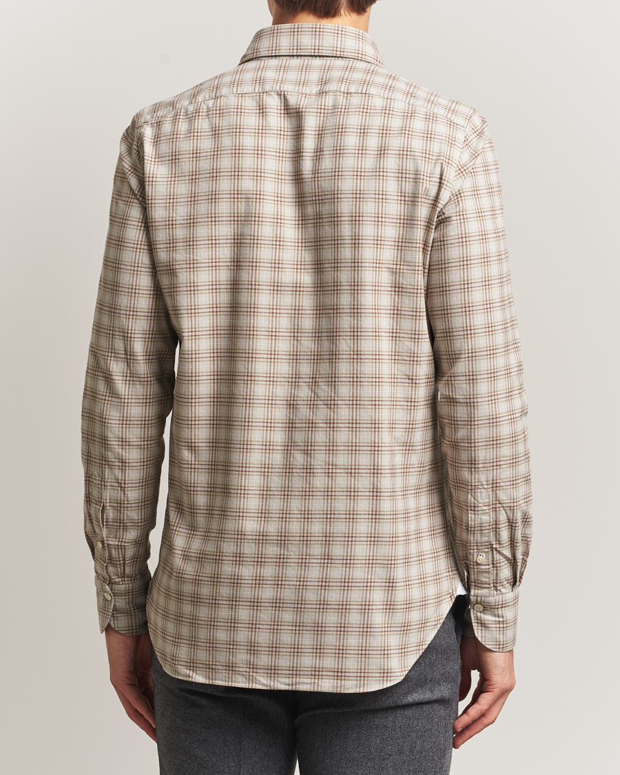Mies | Kauluspaidat | Finamore Napoli | Gaeta Flannel Sport Shirt Beige Check