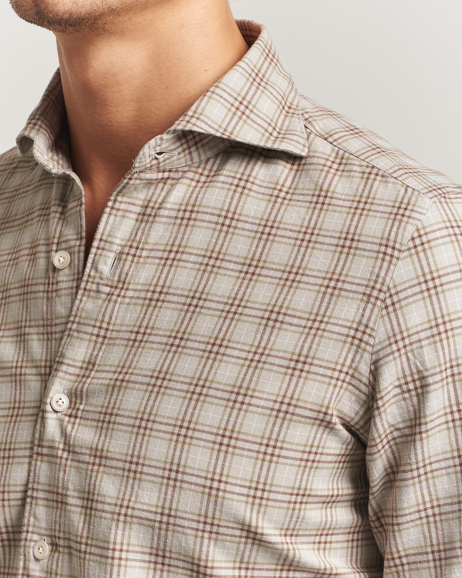 Mies | Kauluspaidat | Finamore Napoli | Gaeta Flannel Sport Shirt Beige Check