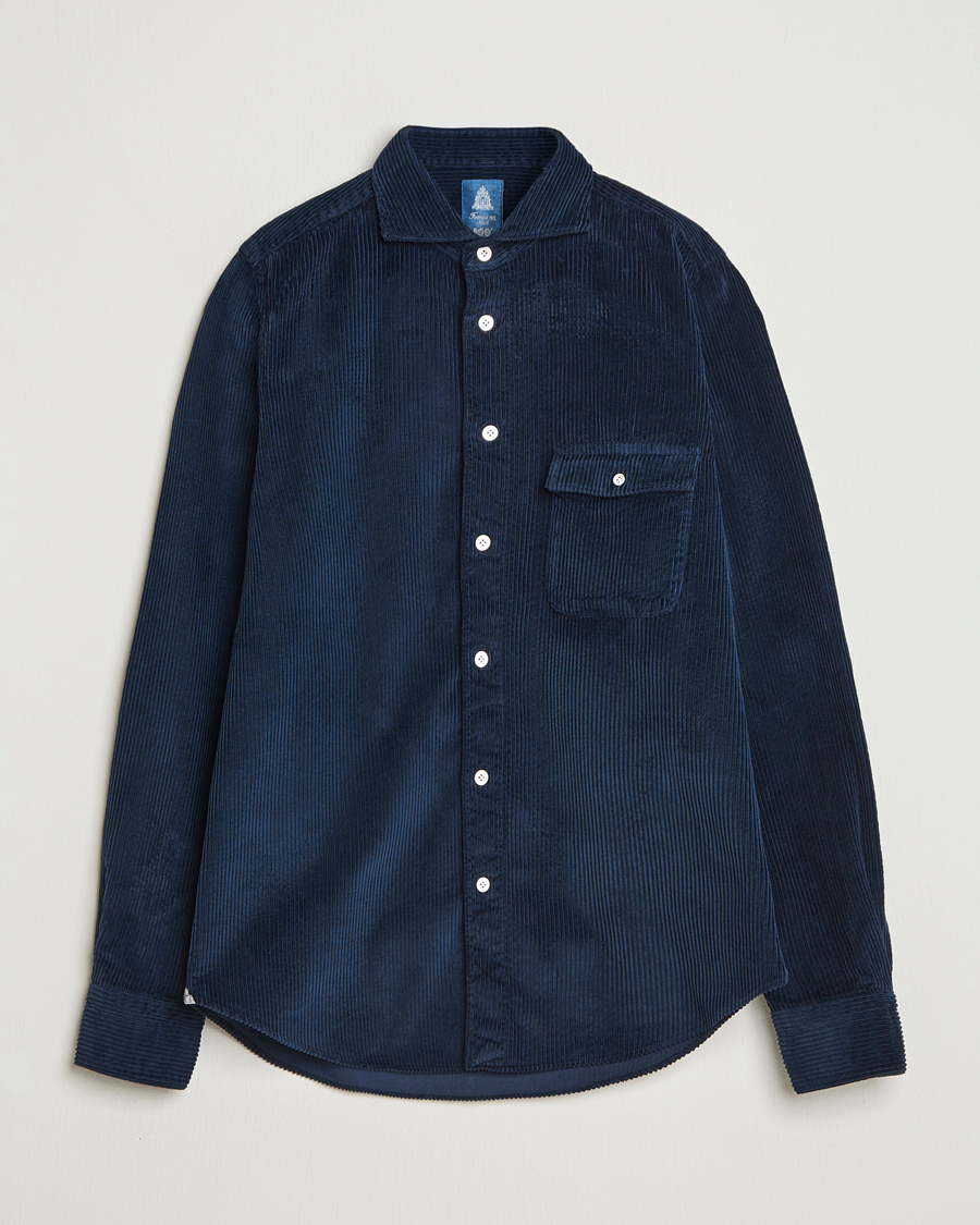 Mies | Kauluspaidat | Finamore Napoli | Garment Dyed Corduroy Overshirt Navy