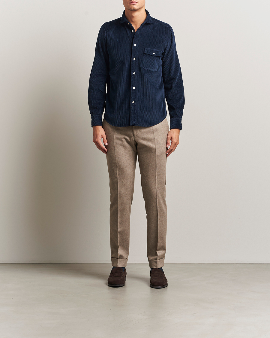 Mies | Kauluspaidat | Finamore Napoli | Garment Dyed Corduroy Overshirt Navy
