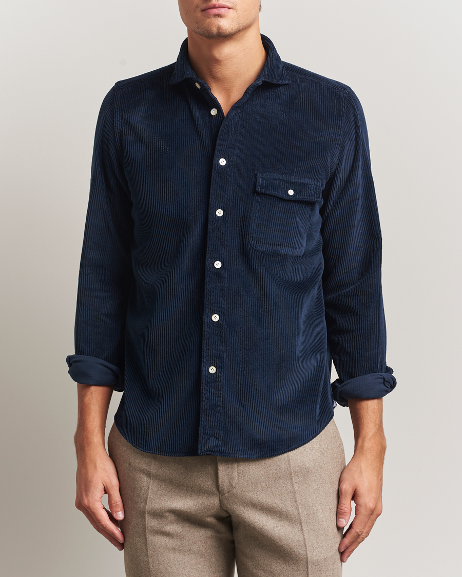 Mies | Kauluspaidat | Finamore Napoli | Garment Dyed Corduroy Overshirt Navy