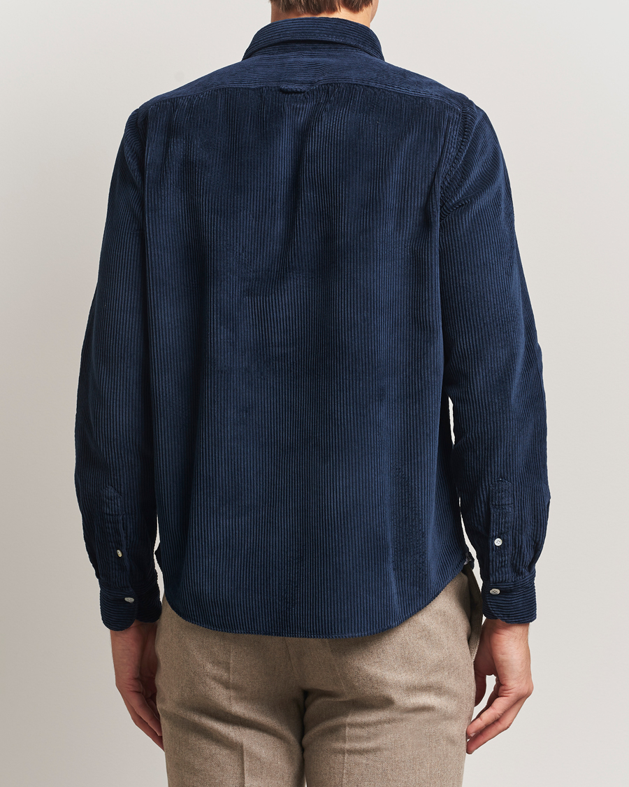 Mies | Kauluspaidat | Finamore Napoli | Garment Dyed Corduroy Overshirt Navy