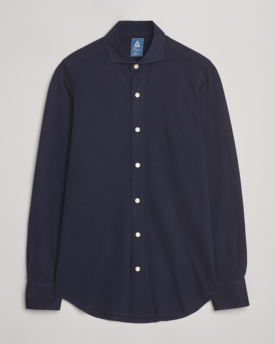 Mies | Pikeet | Finamore Napoli | Cotton/Cashmere Jersey Polo Navy