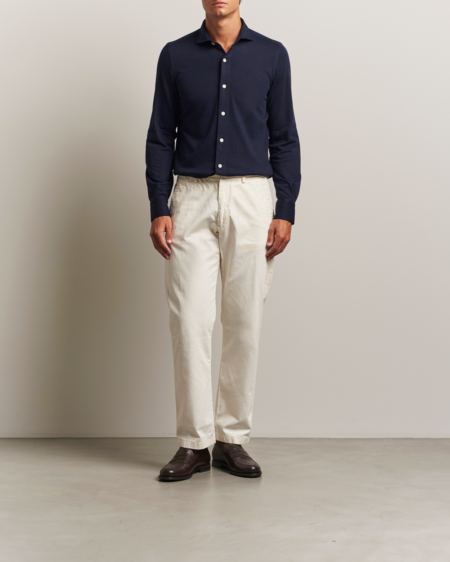 Mies | Pikeet | Finamore Napoli | Cotton/Cashmere Jersey Polo Navy