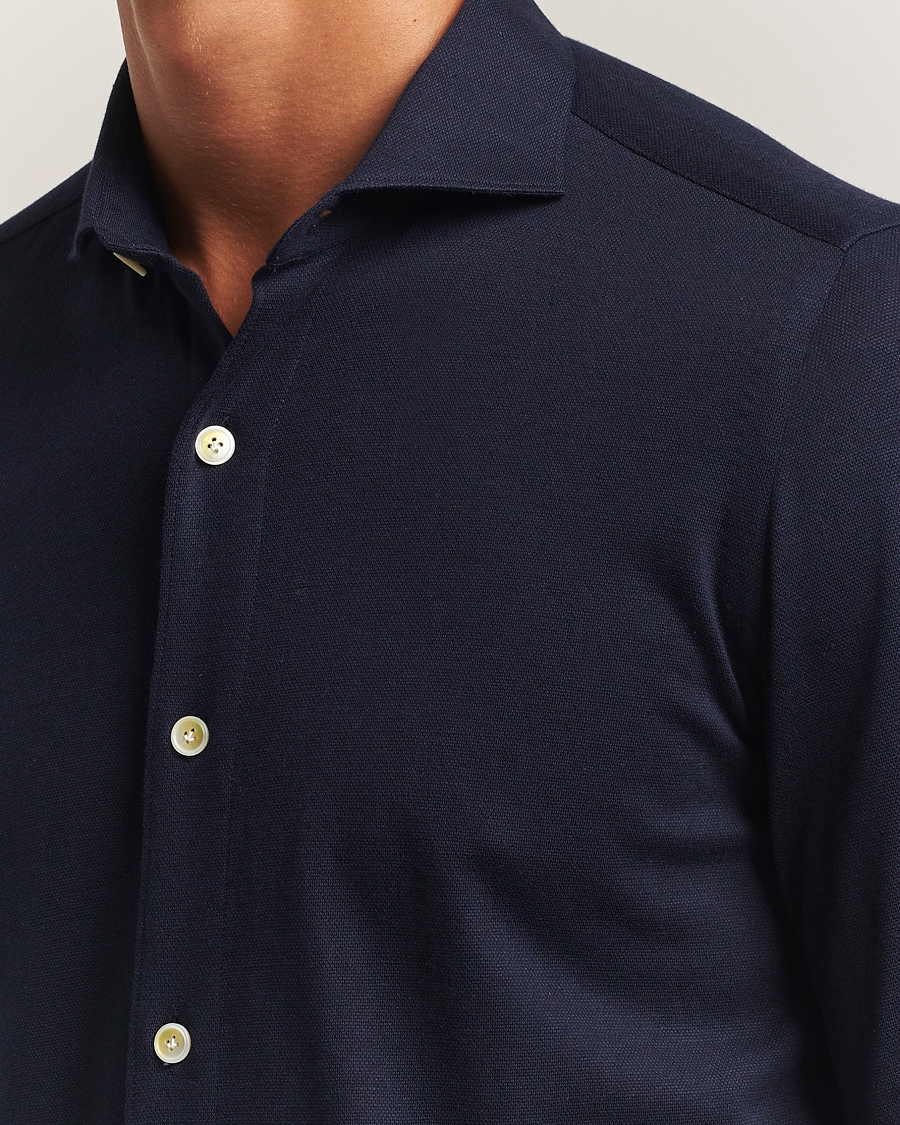 Mies | Pikeet | Finamore Napoli | Cotton/Cashmere Jersey Polo Navy