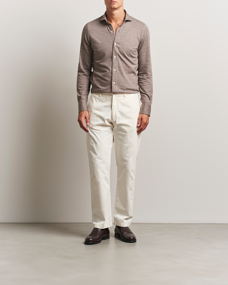 Mies | Pikeet | Finamore Napoli | Cotton/Cashmere Jersey Polo Beige