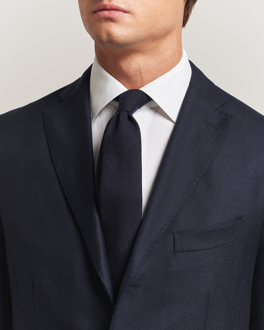 Mies | Finamore Napoli Wool Twill Tie Navy | Finamore Napoli | Wool Twill Tie Navy