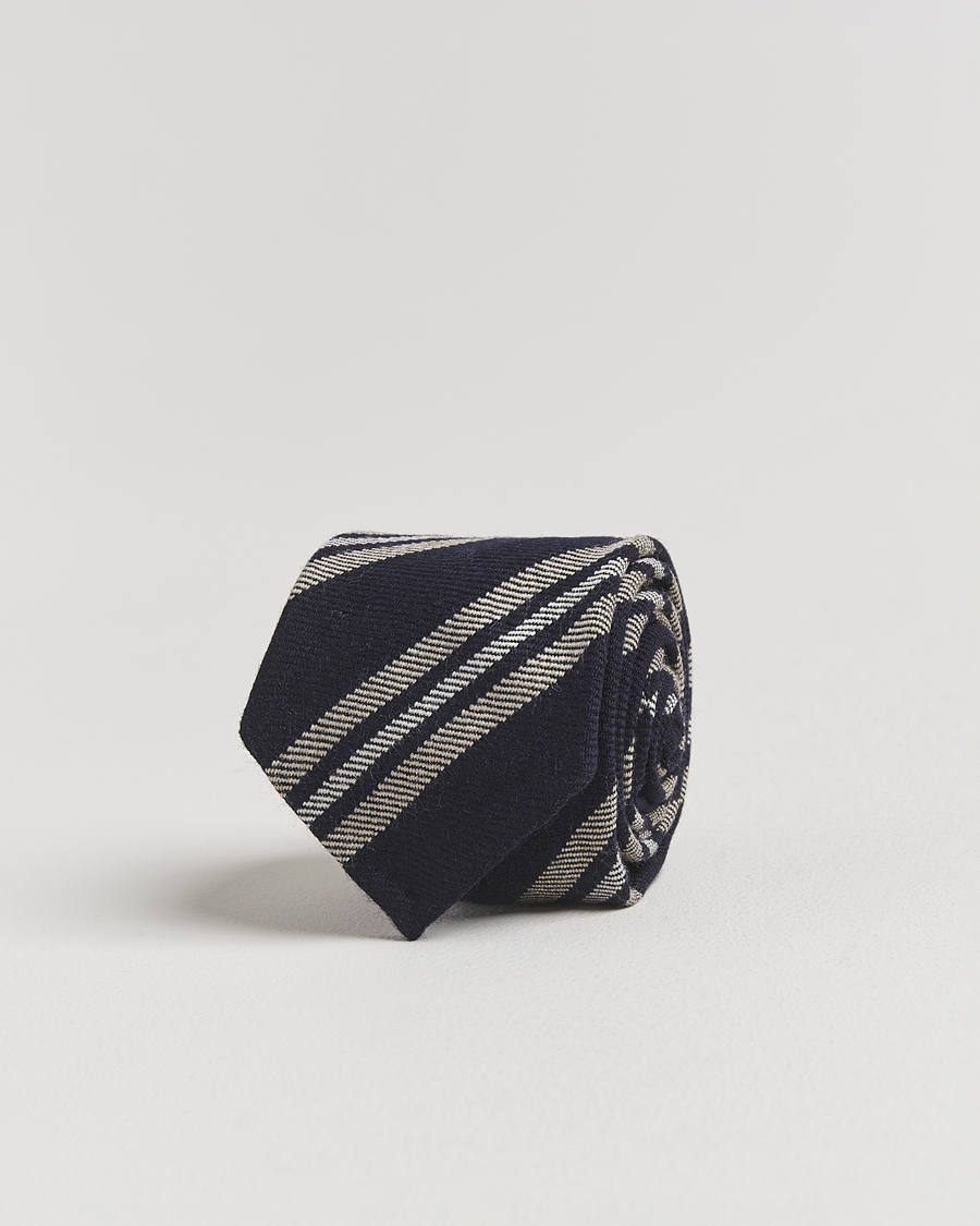 Mies | Finamore Napoli Wool Regimental Stripe Tie Navy/Beige | Finamore Napoli | Wool Regimental Stripe Tie Navy/Beige