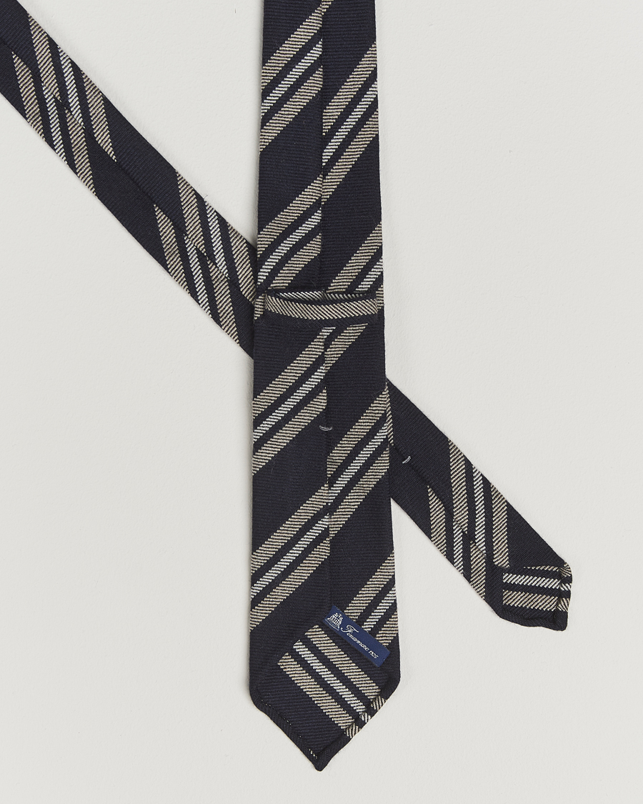 Mies | Finamore Napoli Wool Regimental Stripe Tie Navy/Beige | Finamore Napoli | Wool Regimental Stripe Tie Navy/Beige