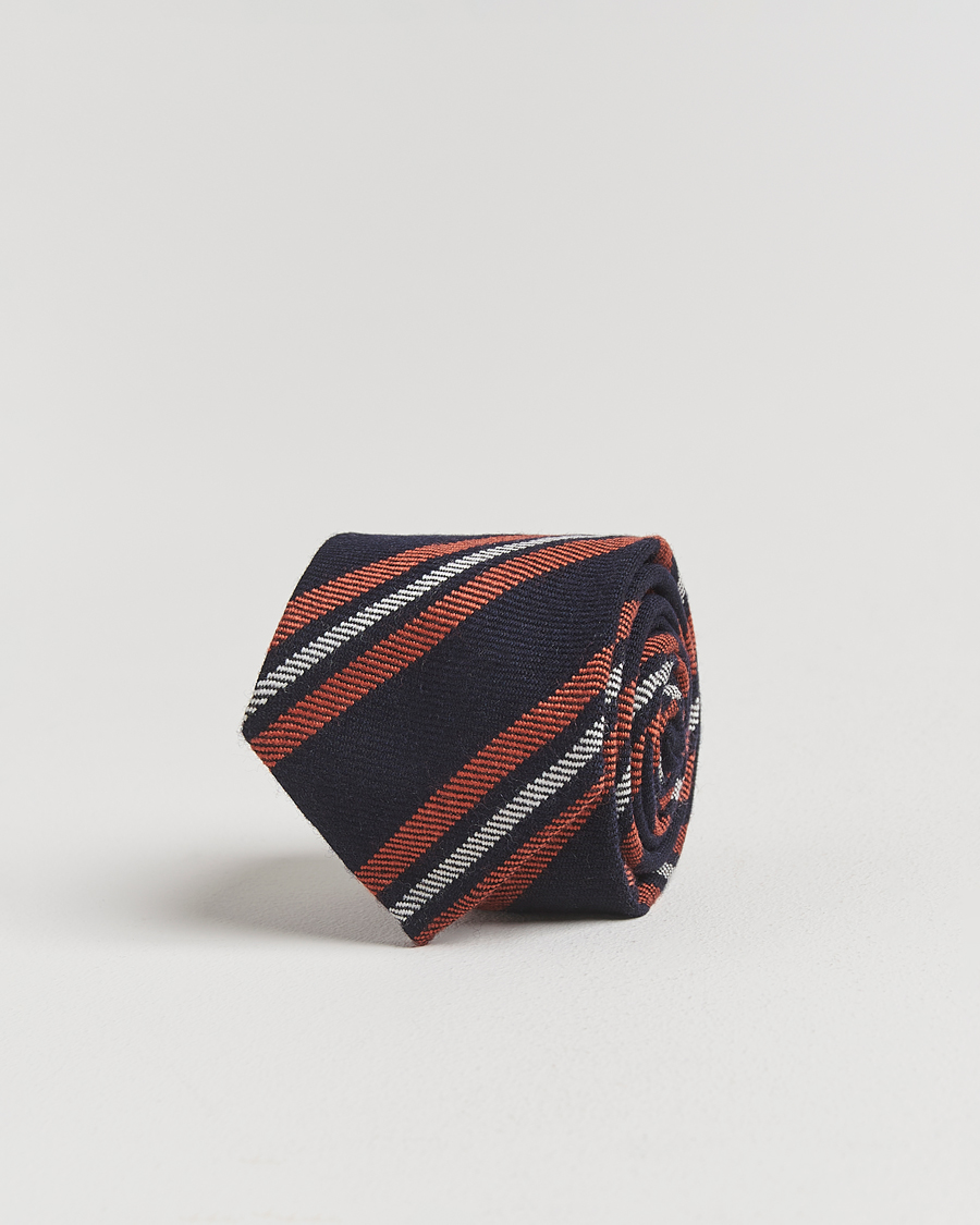 Mies | Finamore Napoli Wool Regimental Stripe Tie Navy/Orange | Finamore Napoli | Wool Regimental Stripe Tie Navy/Orange