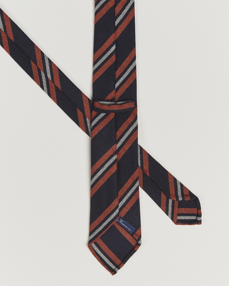 Mies | Finamore Napoli Wool Regimental Stripe Tie Navy/Orange | Finamore Napoli | Wool Regimental Stripe Tie Navy/Orange