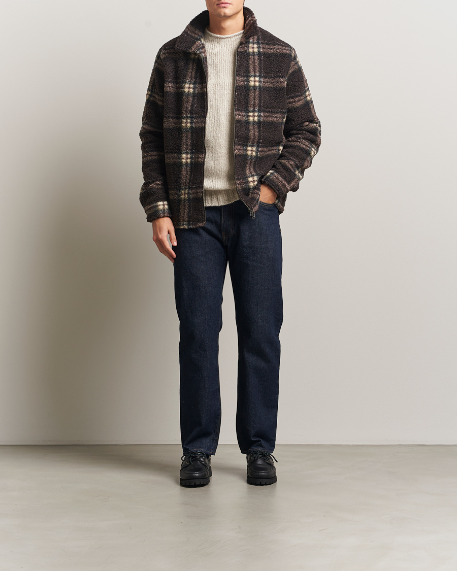 Mies | Puserot | Forét | Cabin Check Zip Fleece Brown