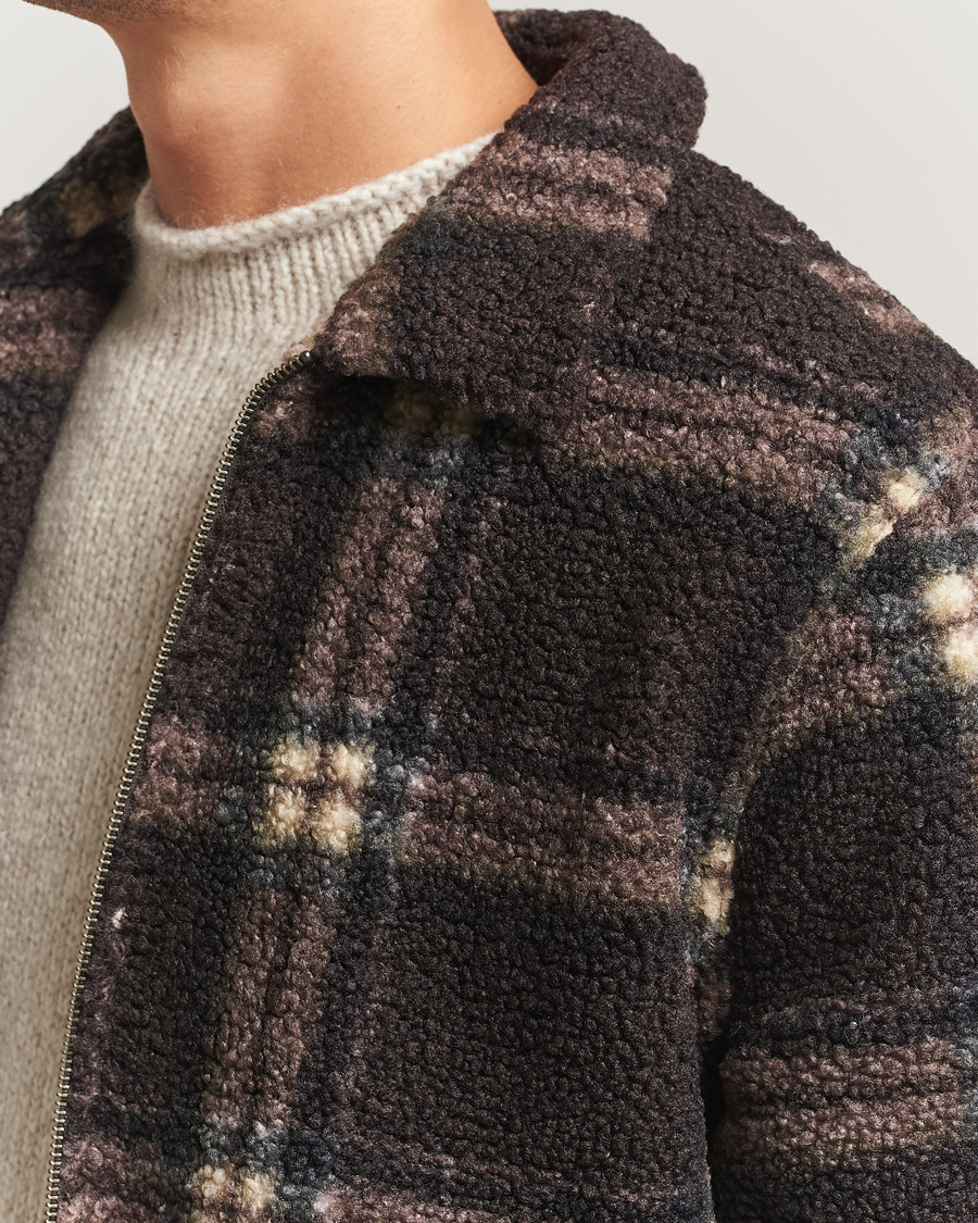 Mies | Puserot | Forét | Cabin Check Zip Fleece Brown