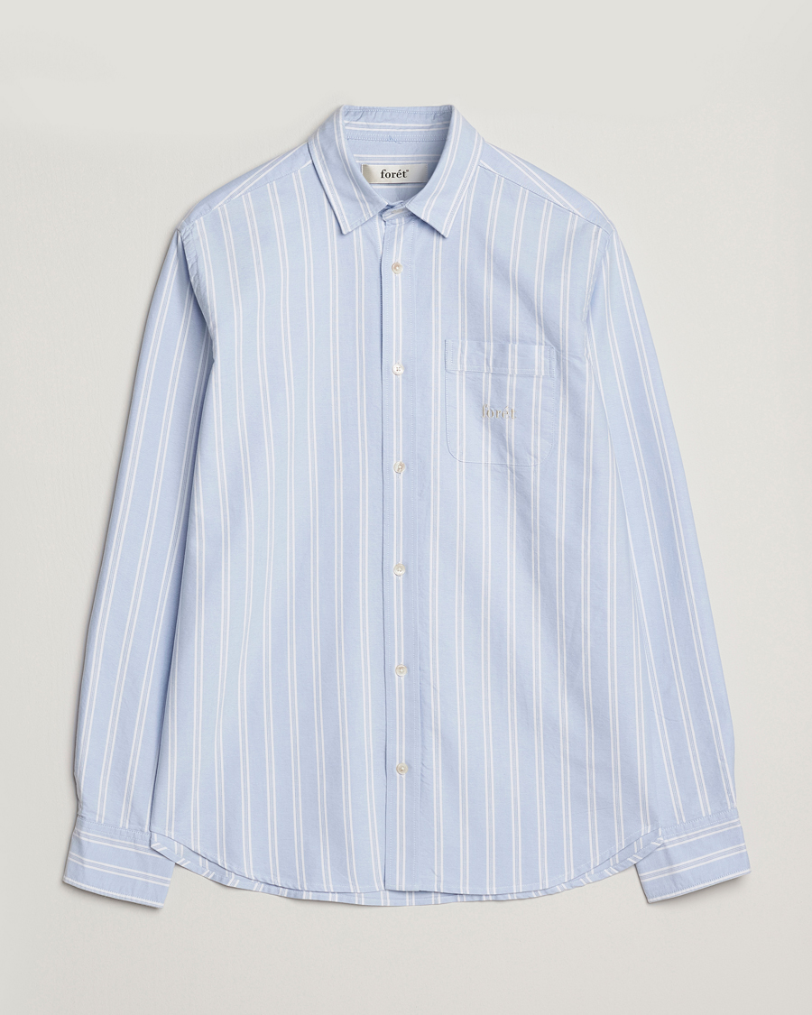 Mies | Kauluspaidat | Forét | Juno Embroidered Oxford Shirt Light Blue Stripe