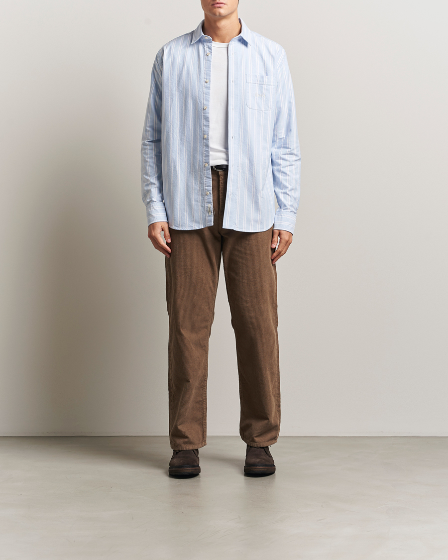 Mies | Kauluspaidat | Forét | Juno Embroidered Oxford Shirt Light Blue Stripe