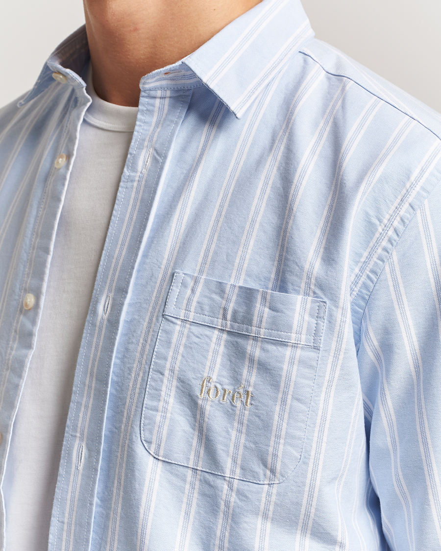 Mies | Kauluspaidat | Forét | Juno Embroidered Oxford Shirt Light Blue Stripe