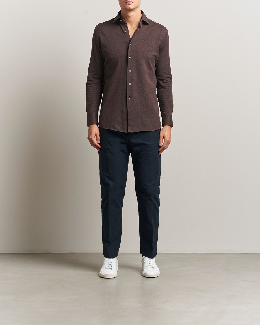 Mies | Kauluspaidat | Grigio | Cotton Jersey Shirt Dark Brown