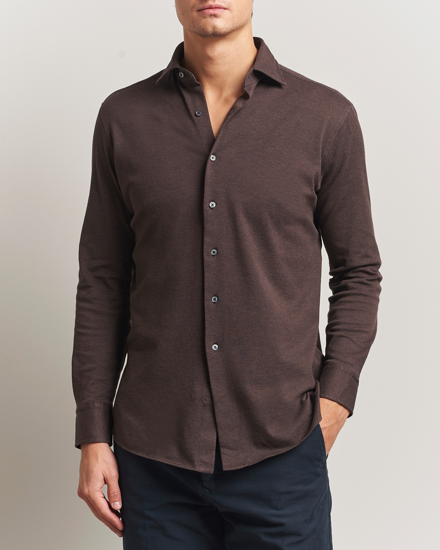 Mies | Kauluspaidat | Grigio | Cotton Jersey Shirt Dark Brown